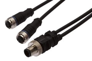 VK100E24, cfromle socket, connection cfromle 1m/0,34mm², 2xM12socket straight,M12plug straight,PUR, IPF ELECTRONIC