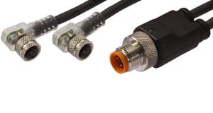 VK100E82, cfromle socket, connection cfromle 1m/0,34mm², 2xM8socket angulated,LED,M12Stckr straight,PUR, IPF ELECTRONIC