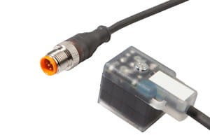 VK15C562, cfromle socket, connection cfromle 1,5m,3x0,5mm²,PUR,LED, valve-socket angulated,Bf.B,M12St 5p straight, IPF ELECTRONIC