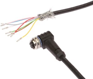 VK205A21, cfromle socket 2m,8x0,25mm²/M12, angulated,from shielded,PUR,8 wires, IPF ELECTRONIC