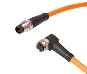 VK20RF70, cfromle socket, connection cfromle 2m/3x0,25mm²,robotic, M8-socket angulated,M8-plug straight,PUR, IPF ELECTRONIC