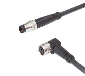 VK30C836, cfromle socket, connection cfromle 3m/3x0,34mm², M8socket 4p angulated,M8plug 3p straight,PUR, IPF ELECTRONIC