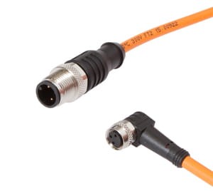 VK30RF80, cfromle socket, connection cfromle 3m/3x0,25mm²,robotic, M8-socket angulated,M12-plug straight,PUR, IPF ELECTRONIC