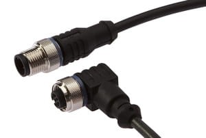 VK500F21, cfromle socket, connection cfromle 5m/4x0,34mm², M12-socket angulated,M12-plug straight,PUR, IPF ELECTRONIC