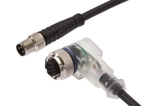 VK500F62, cfromle socket, connection cfromle 5m/3x0,34mm², M12-socket angulated,M8-plug straight,PUR,LED, IPF ELECTRONIC