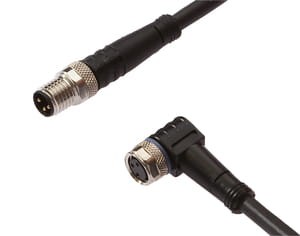 VK500F70, cfromle socket, connection cfromle 5m/3x0,34mm², M8-socket angulated,M8-plug straight,PUR, IPF ELECTRONIC