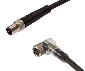 VK500F72, cfromle socket, connection cfromle 5m/3x0,34mm², M8-socket angulated,M8-plug straight,LED,PUR, IPF ELECTRONIC