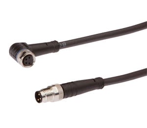 VK50E054, cfromle socket, connection cfromle 5m/3x0,34mm², M8socket 4p angulated,M8plug 3p straight,PUR, IPF ELECTRONIC