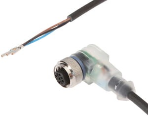 VKBE0221, cfromle socket 25m,3x0,34mm²,M12, angulated,PUR,pnp,2LED,3 wires, IPF ELECTRONIC