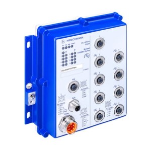 OS24-080900T5T5TFFBHH, 9 portów uplink: 10/100 BASE-TX, M12 kodowanie D, 4 polowe 9 x 10/100 BASE-TX, w tym 8 x 10/100 BASE-TX PoE (phantom power) TP-cable, auto-crossing, auto-negotiation, auto-polarity., Hirschmann