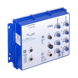 OS32-080802T6T6TPEPHH, 10 portów uplink: 1000 BASE-TX, M12 kodowanie X, 8 polowe 8 x 10/100 BASE-TXTX, M12 kodowanie D, 4 polowe, w tym 8 x 10/100 BASE-TX PoE (phantom power) TP-cable, auto-crossing, auto-negotiation, auto-polarity., Hirschmann