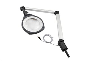 EAKF0102, LED magnifying lamp,articulated arm,IP40 24V DC,18W,120°/3,5+8dpt,2m cable connector M12