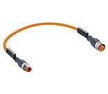 RST 4-RKT 4-251/3 M, M12 kabel konfekcjonowany aktuator/sensor, obustronnie zak., 4 pin, męskie proste żeńskie proste złącze z samoblok.gwintem i pomarańczowy formowany kabel PUR bezhalogenowy formowany kabel odp na iskry spawalnicze, Lumberg Automation