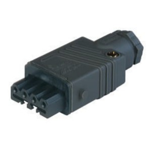 STAK 4 schwarz, prostokątne złącze zasilające do samokonfekcjonowania (seria ST): żeńskie, proste z obejmą kabla , 4-pin+PE, 400 V AC/230 V DC, 10 A, Hirschmann