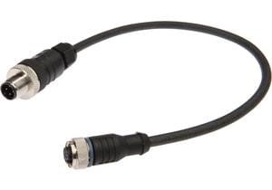 Connection cable, 0.3m, M12 Female (socket) 12pin  Straight, M12 Male (connector) 4pin Straight