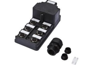 Distributor, 6x M12 5pin, PBT, M20 x 1.5 Kunststoff,mit Kupplung M20x1,5