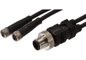 Y connection cable, 1m, 2x M8 Female (socket) 3pin Straight, 1x M12 Male (connector) 4pin