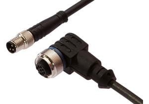 Connection cable, 2m, M12 Female (socket) 3pin  Angular, M8 Male (connector) 3pin Straight