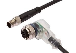 Connection cable, 3m, M12 Female (socket) 3pin  Angular, M8 Male (connector) 3pin Straight