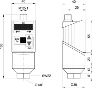 DW363121, Czujnik ciśnienia 0do1bar, G1/8, 12-32VDC, a0/4-20mA, d1A, M12 wtyczka 8-pin, IPF ELECTRONIC