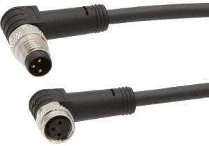 VK03C969, cfromle socket, connection cfromle 0,3m/3x0,34mm², M8socket angulated,M8plug angulated,PUR, IPF ELECTRONIC