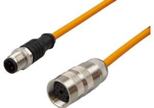 VK50E225, cabled,cable 5m/4x0,34mm²,robotic M16-socket straight,M12-Plug straight,PUR