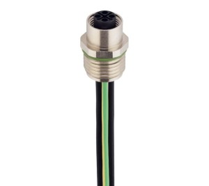 RKF6S 4S-033/0,5 M,M12 Power Receptacle Connector: Female, front mount, 4-pin(3+PE), S-coded, shielded, silver housing, 600 V AC/DC, 16 A, Lumberg Automation