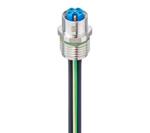 RKF6S 5K-033/0,5 M,M12 Power Receptacle Connector: Female, front mount, 5-pin(4+PE), K-coded, shielded, silver housing, 600 V AC/DC, 16 A, Lumberg Automation