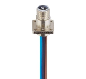 RSA0U 4T-033/0,2 M,M12 Power Receptacle Connector: Male, front mount with Flange, 4-pin, T-coded, silver housing, 50 V AC / 60 V DC, 16 A, Lumberg Automation