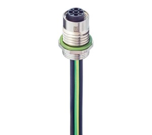 RKH6S 4S-033/0,5 M,M12 Power Receptacle Connector: Female, rear mount, 4-pin(3+PE), S-coded, shielded, silver housing, 600 V AC/DC, 16 A, Lumberg Automation