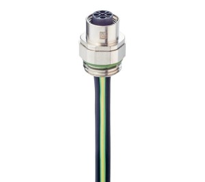 RKP6S 4S-033/0,2 M,M12 Power Receptacle Connector: Female, front mount (positionable), 4-pin(3+PE), S-coded, shielded, silver housing, 600 V AC/DC, 16 A, Lumberg Automation