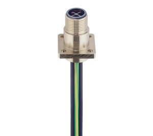 RSA0S 4S-033/0,2 M,M12 Power Receptacle Connector: Male, front mount with Flange, 4-pin(3+PE), S-coded, shielded, silver housing, 600 V AC/DC, 16 A, Lumberg Automation