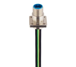 RSA0S 5K-033/0,5 M,M12 Power Receptacle Connector: Male, front mount with Flange, 5-pin(4+PE), K-coded, shielded, silver housing, 600 V AC/DC, 16 A, Lumberg Automation