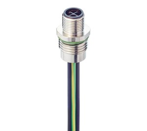 RSF6S 4S-033/0,2 M,M12 Power Receptacle Connector: Male, front mount, 4-pin(3+PE), S-coded, shielded, silver housing, 600 V AC/DC, 16 A, Lumberg Automation