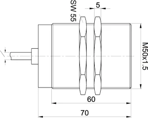 IB5001T2, Czujnik indukcyjny, wysoka temperatura180° M50x1, 5/70dł., 10-35VDC, 150mA, Sn20/10mKabel teflonowy, VA, IPF ELECTRONIC