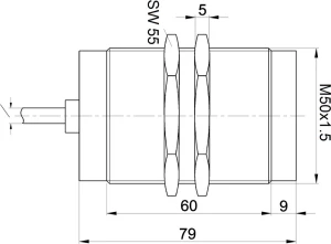 IN5001T0, Inductive sensor, high temperature180° M50x1, 5/83len., 10-35VDC, 150mA, Sn25/2mcable teflon, VA, IPF ELECTRONIC