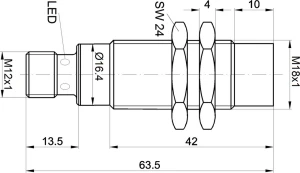 IN181126, Inductive sensor, plus M18x1/63, 5len., 10-30V DC, 200mA, Sn:20, M12-plug, IPF ELECTRONIC
