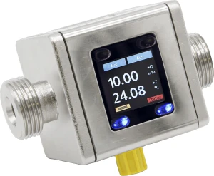 SM920021 Flow sensor, water, magnetic-inductive, 72x68x68mm, G 1", 19-30V DC, push/pull programmable/configurable, 0/2-10V / 0/4-20mA, M12-connector 4pin, stainless steel 1.4404, pressure resistance 16bar, 0,4-100l/min