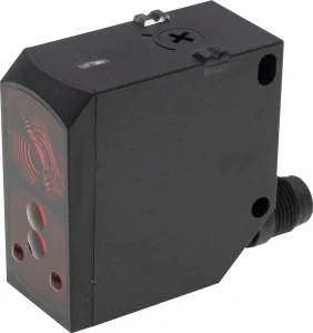PT230320 Sensor laser, diffuse-reflection sensor, 50x50x23mm, Sn: 5-1000, 12-30V DC, PNP, NC/NO, M12-connector 4pin, IP67, plastic ABS+plastic PMMA, red light, dot, manual adjustment