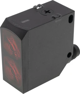 OT230320 Sensor Optical, Pushbutton, 50x50x23mm, Sn: 3-1200, 10-30V DC, PNP, NC/NO, M12 connector 4pin, IP67, plastic ABS+plastic PMMA, red light, dot, manual setting