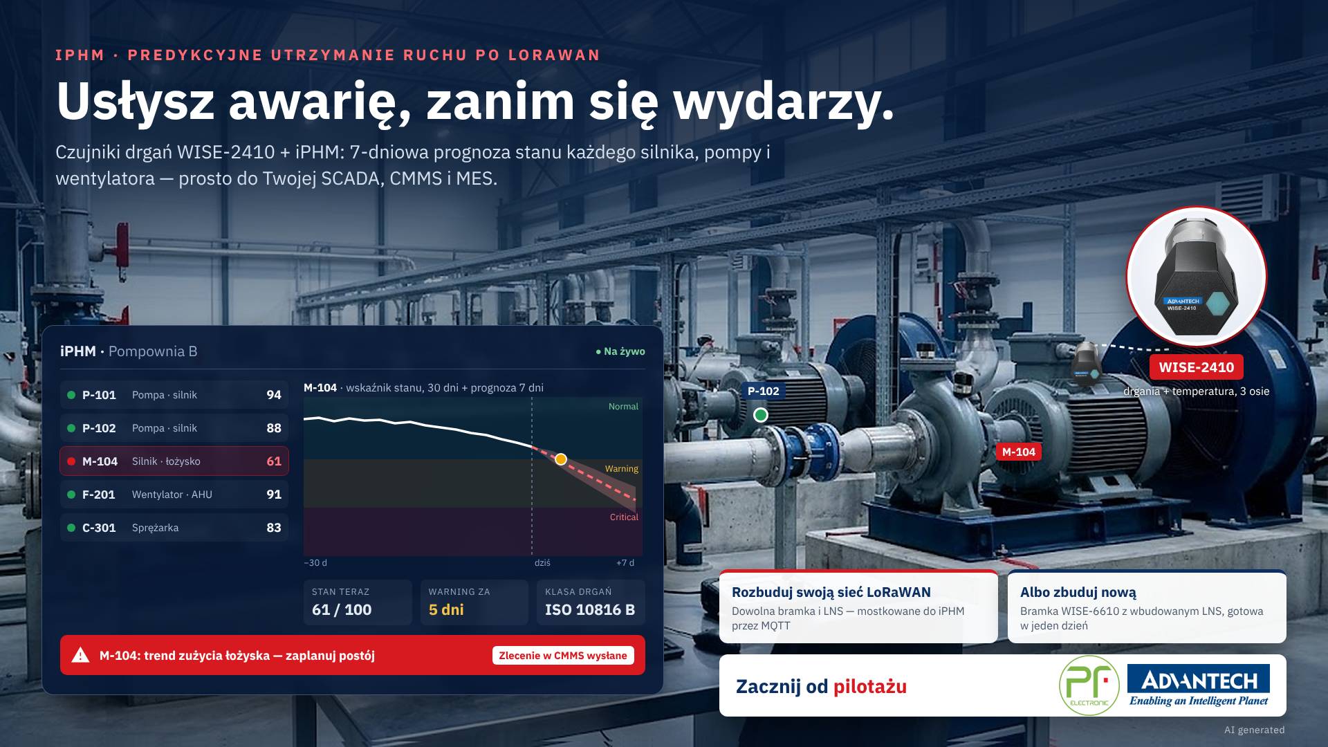 iPHM - predykcyjne utrzymanie ruchu po LoRaWAN z czujnikami drgań WISE-2410