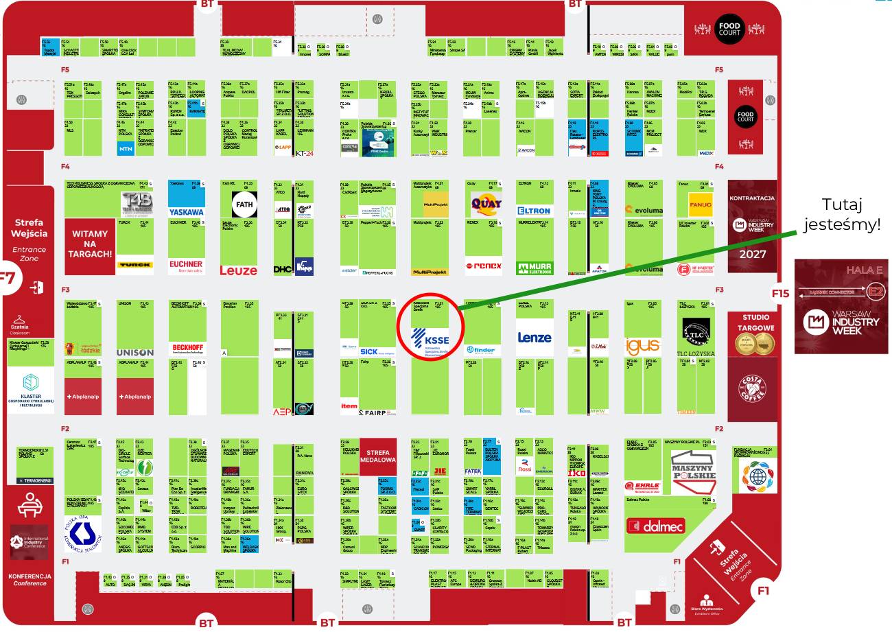 Mapa targów Warsaw Industry Week 2026 ze stoiskiem F3.21 w hali F