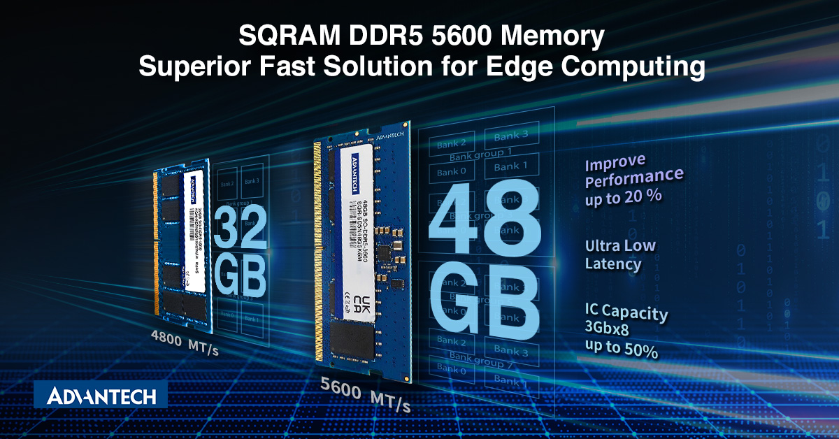 Advantech wprowadza na rynek pamięć SQRAM DDR5 5600 o niespotykanej dotąd szybkości i pojemności 48 GB